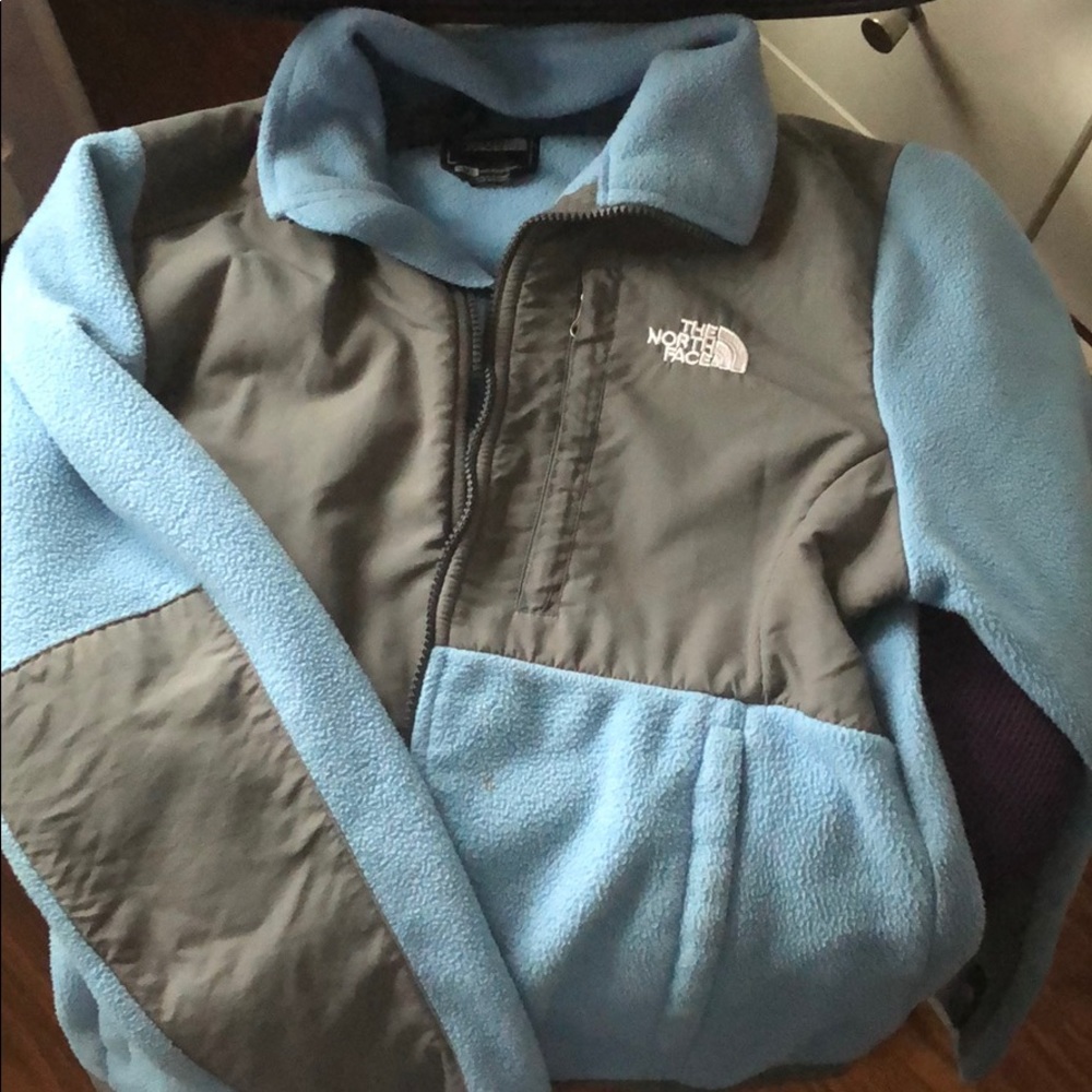 North face jacket in blue and grey